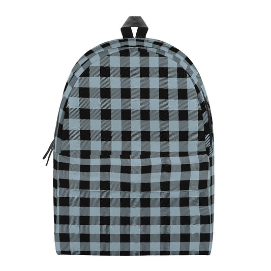 Steel Blue And Black Buffalo Check Print Backpack