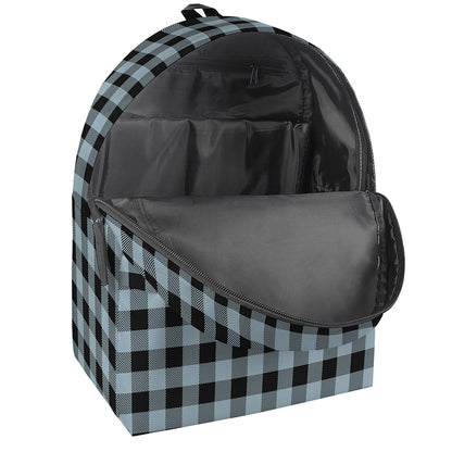 Steel Blue And Black Buffalo Check Print Backpack