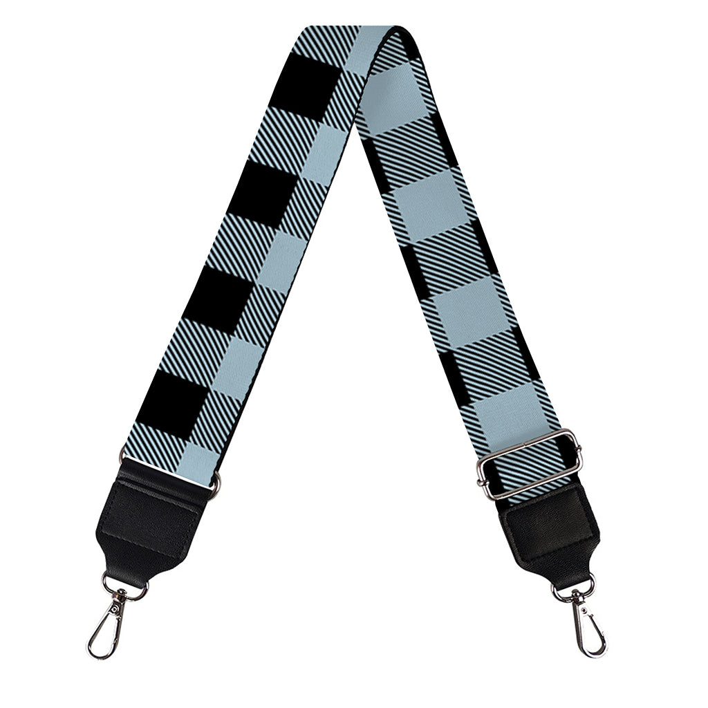 Steel Blue And Black Buffalo Check Print Bag Strap