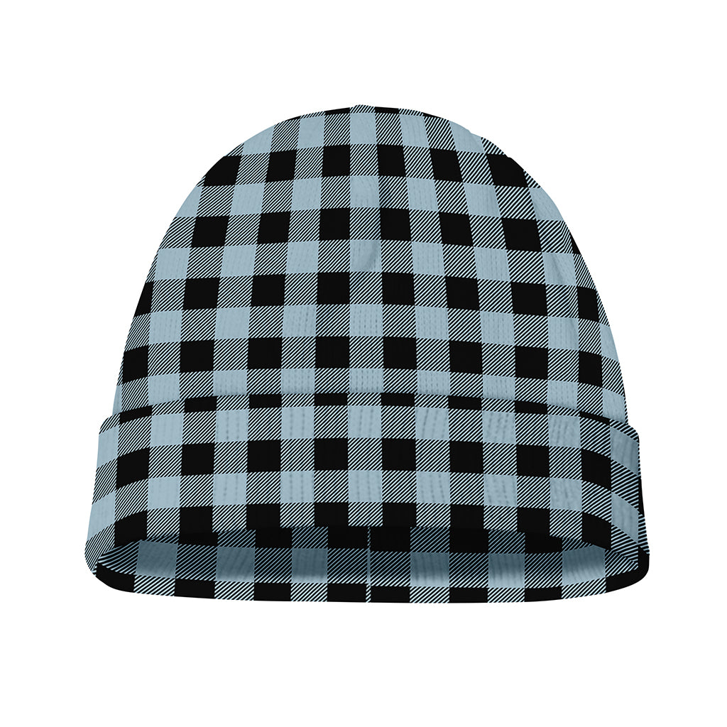 Steel Blue And Black Buffalo Check Print Beanie