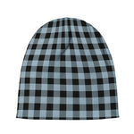 Steel Blue And Black Buffalo Check Print Beanie