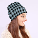 Steel Blue And Black Buffalo Check Print Beanie