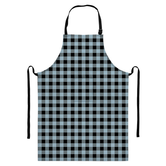 Steel Blue And Black Buffalo Check Print Bib Apron With Pocket
