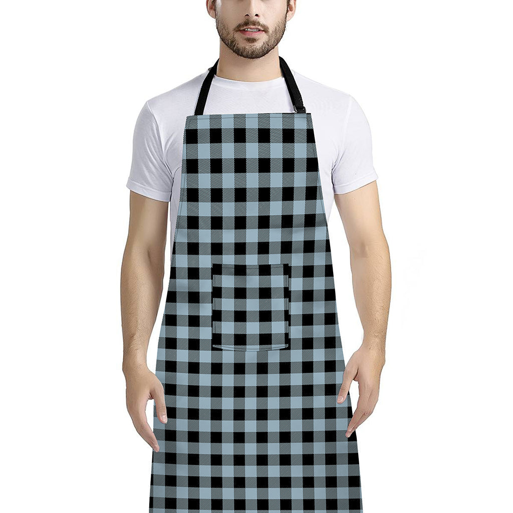 Steel Blue And Black Buffalo Check Print Bib Apron With Pocket
