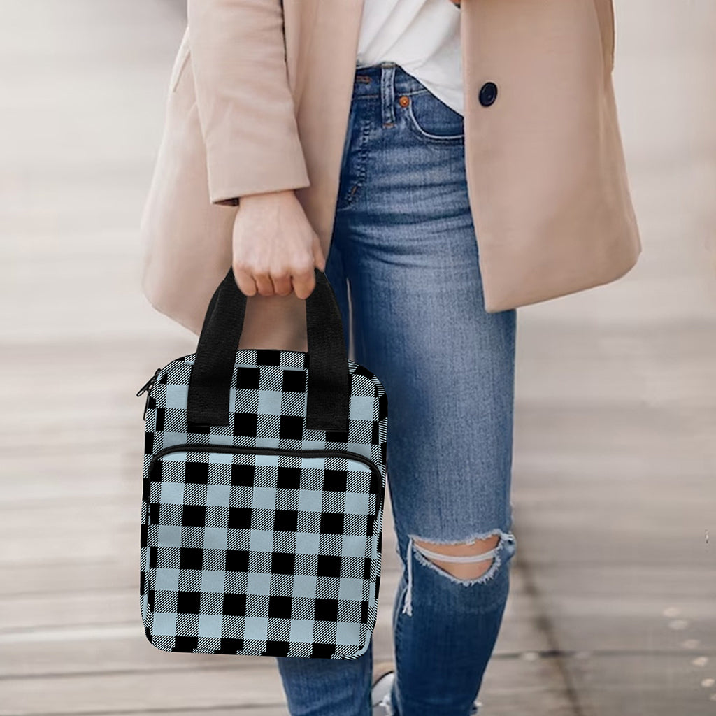 Steel Blue And Black Buffalo Check Print Bible Tote Bag