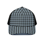Steel Blue And Black Buffalo Check Print Black Mesh Trucker Cap
