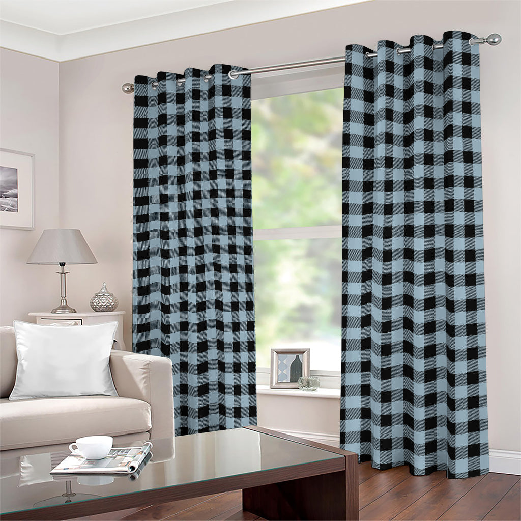 Steel Blue And Black Buffalo Check Print Blackout Grommet Curtains