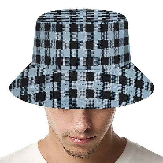 Steel Blue And Black Buffalo Check Print Bucket Hat