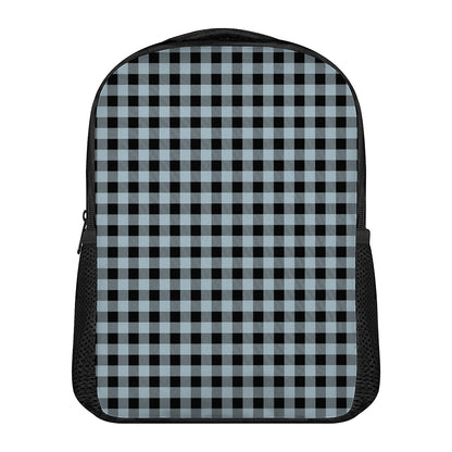 Steel Blue And Black Buffalo Check Print Casual Backpack