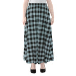 Steel Blue And Black Buffalo Check Print Chiffon Maxi Skirt