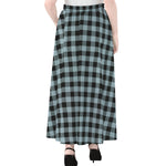 Steel Blue And Black Buffalo Check Print Chiffon Maxi Skirt