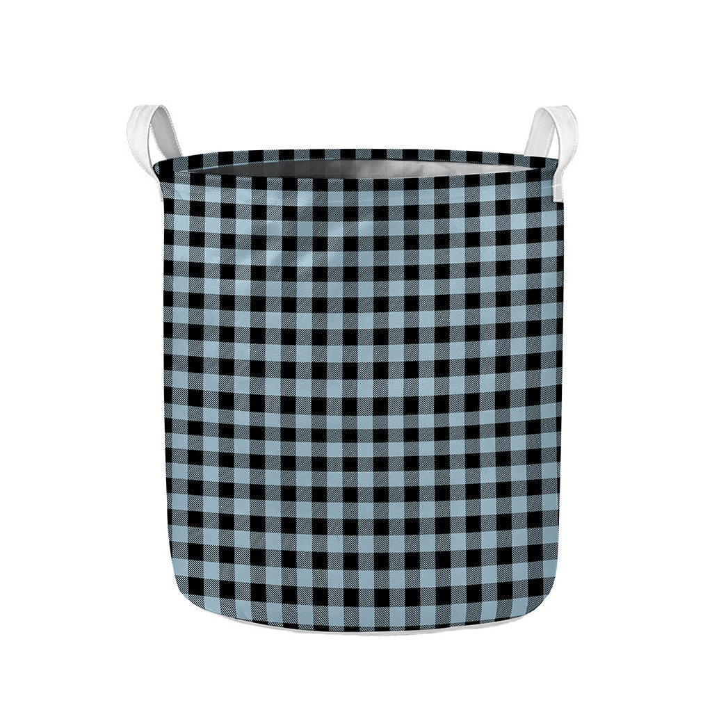 Steel Blue And Black Buffalo Check Print Collapsible Laundry Basket