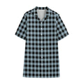 Steel Blue And Black Buffalo Check Print Cotton Hawaiian Shirt