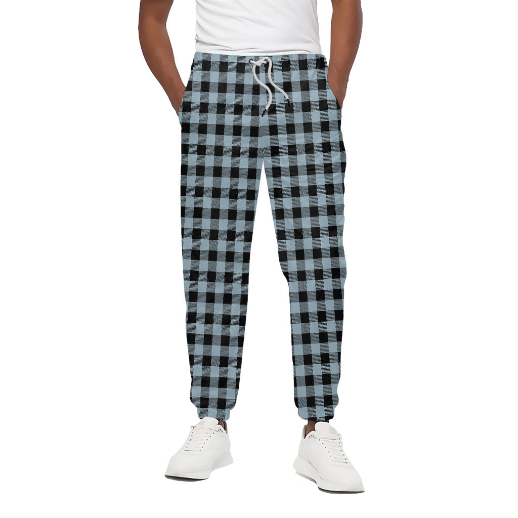 Steel Blue And Black Buffalo Check Print Cotton Pants