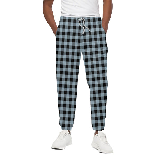 Steel Blue And Black Buffalo Check Print Cotton Pants