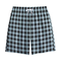 Steel Blue And Black Buffalo Check Print Cotton Shorts