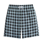 Steel Blue And Black Buffalo Check Print Cotton Shorts