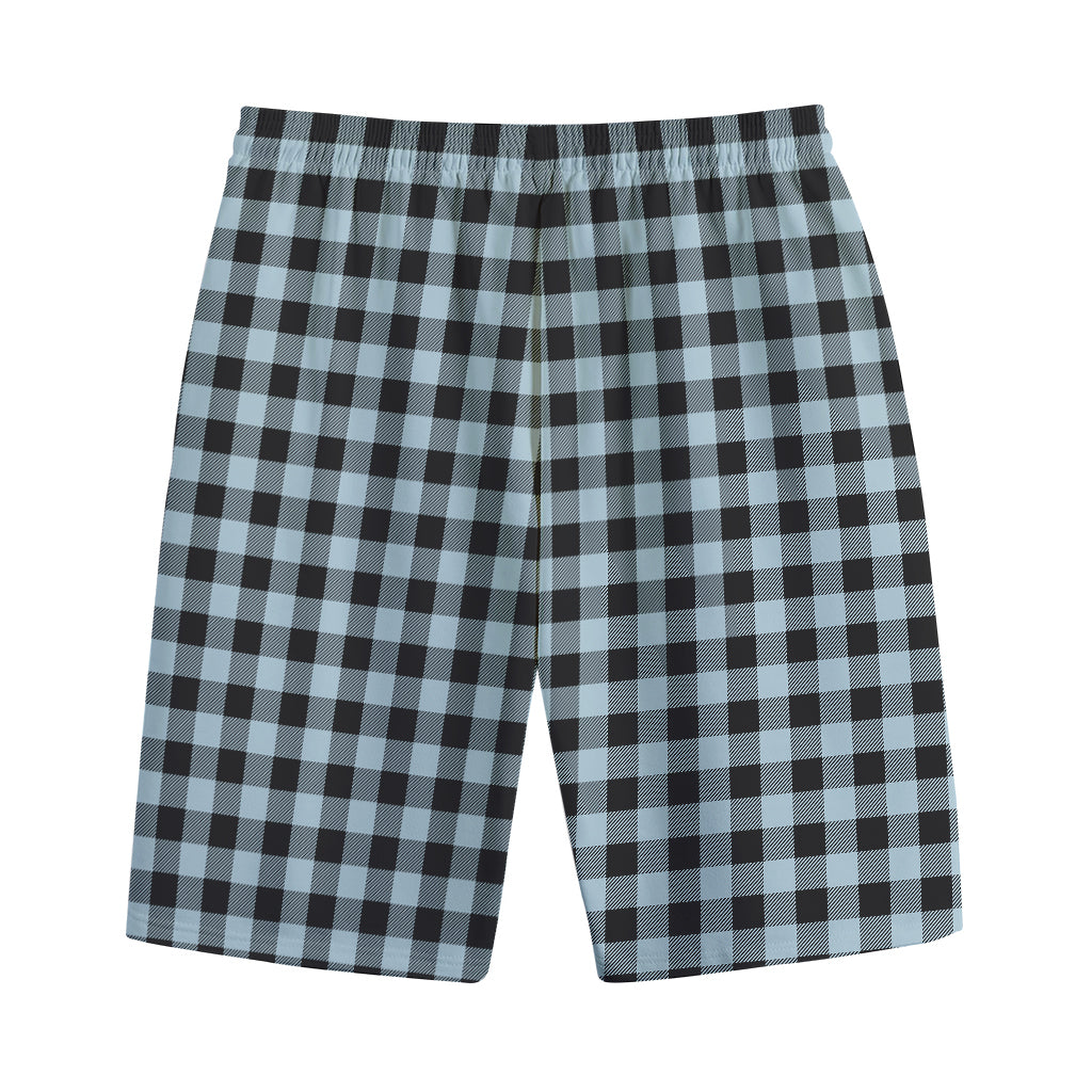 Steel Blue And Black Buffalo Check Print Cotton Shorts