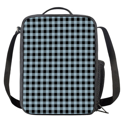 Steel Blue And Black Buffalo Check Print Crossbody Lunch Bag
