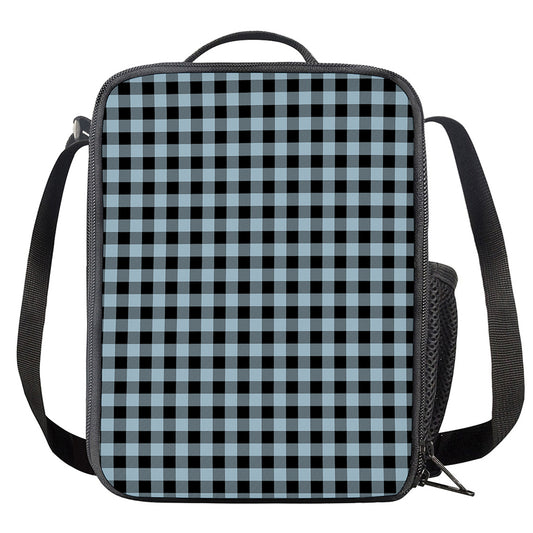 Steel Blue And Black Buffalo Check Print Crossbody Lunch Bag