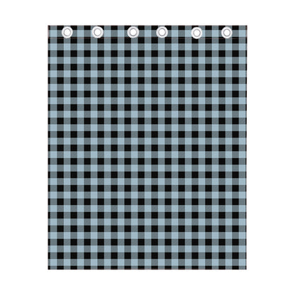 Steel Blue And Black Buffalo Check Print Curtain