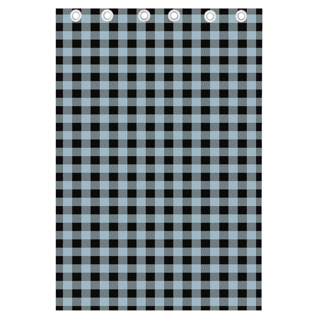 Steel Blue And Black Buffalo Check Print Curtain