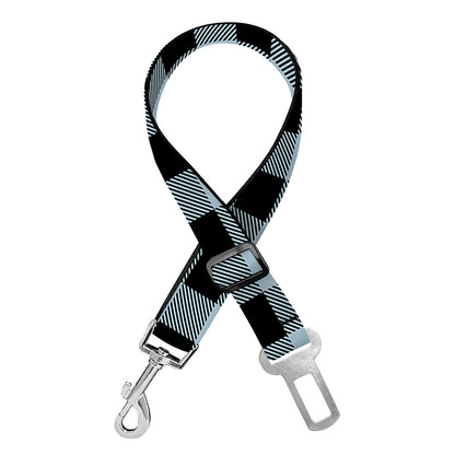 Steel Blue And Black Buffalo Check Print Dog Seat Belt