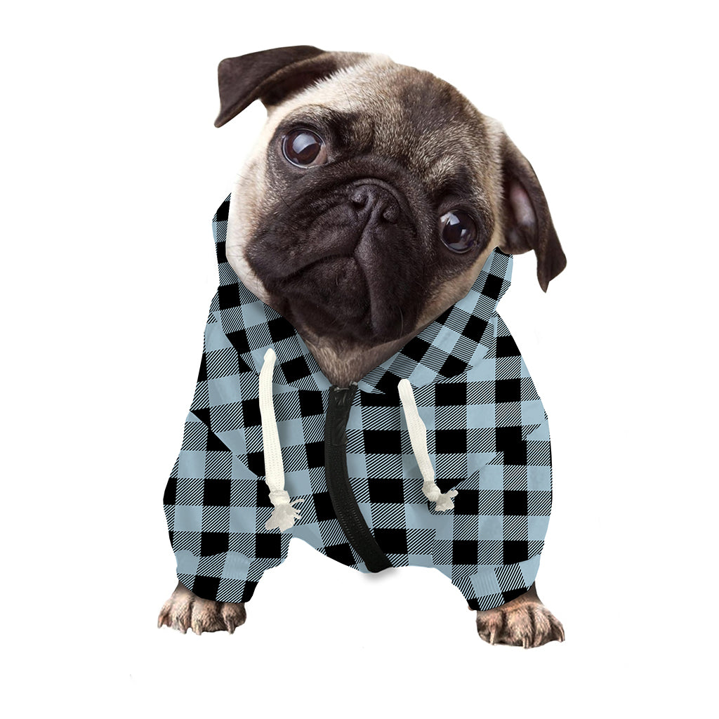 Steel Blue And Black Buffalo Check Print Dog Zip Up Hoodie