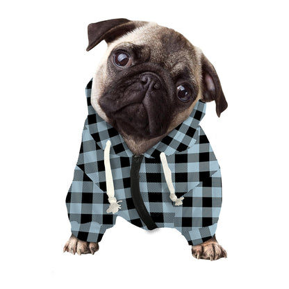 Steel Blue And Black Buffalo Check Print Dog Zip Up Hoodie