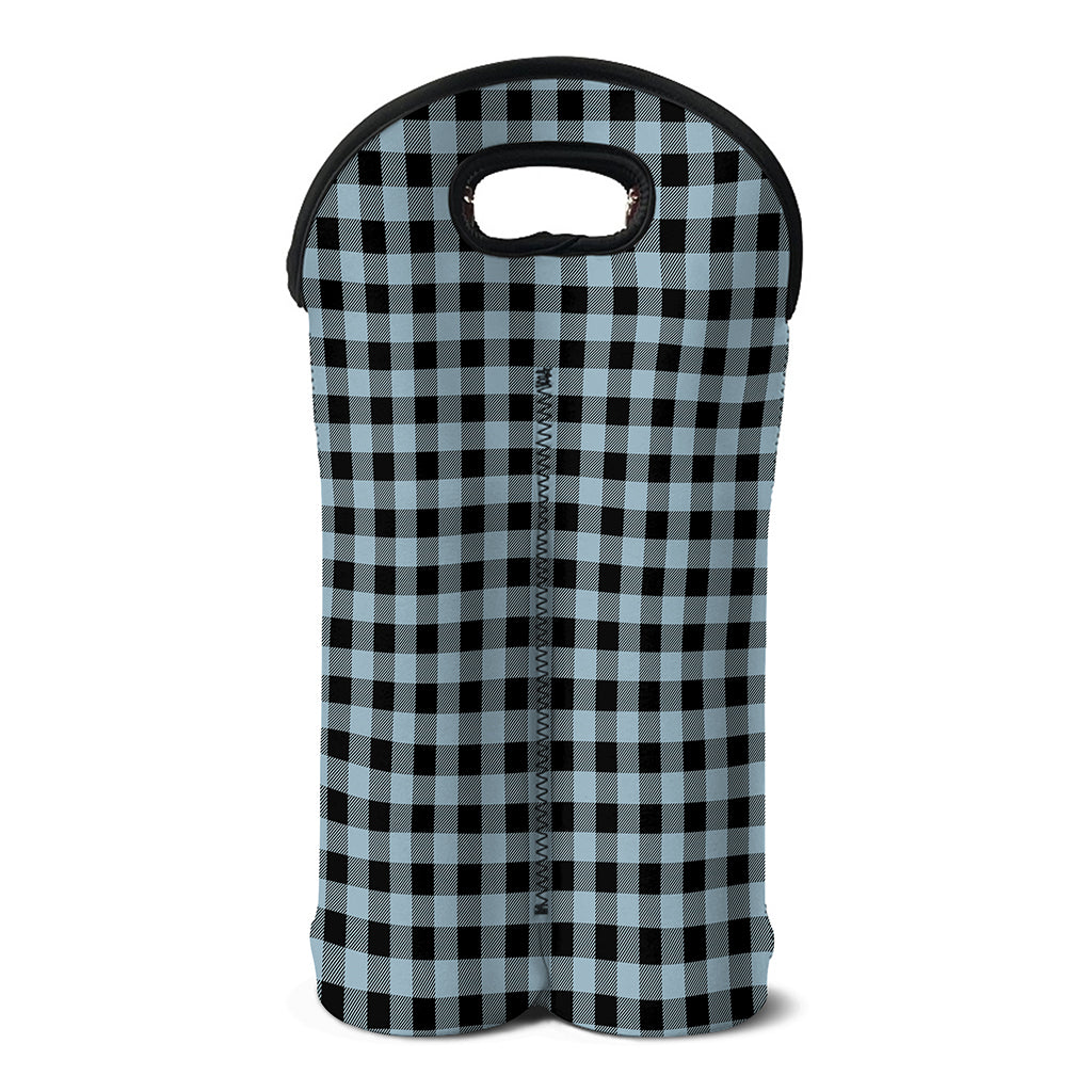 Steel Blue And Black Buffalo Check Print Double Neoprene Wine Tote