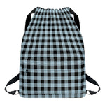 Steel Blue And Black Buffalo Check Print Drawstring Backpack