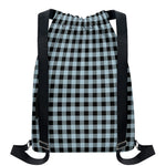 Steel Blue And Black Buffalo Check Print Drawstring Backpack