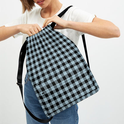 Steel Blue And Black Buffalo Check Print Drawstring Backpack