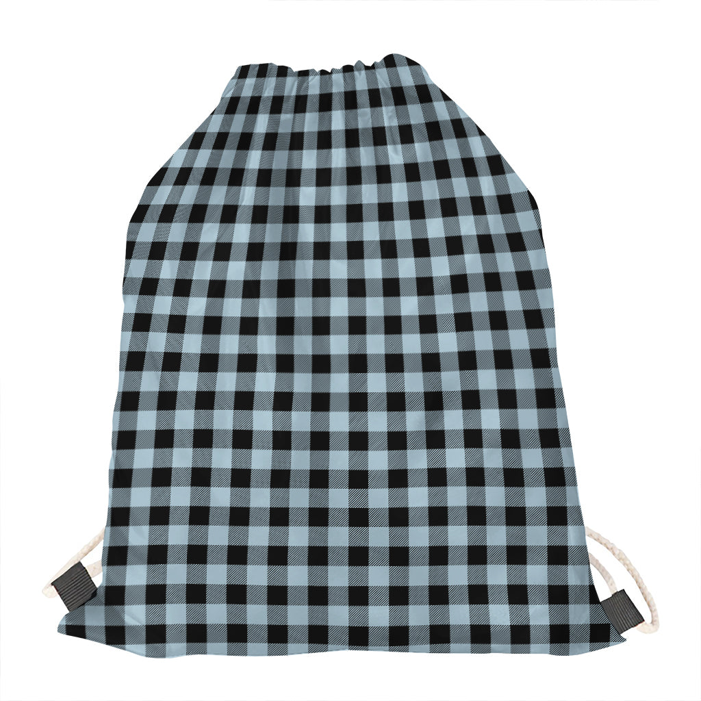 Steel Blue And Black Buffalo Check Print Drawstring Bag
