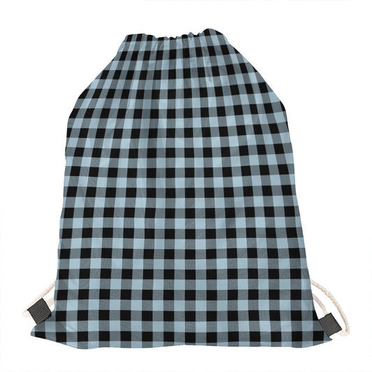 Steel Blue And Black Buffalo Check Print Drawstring Bag