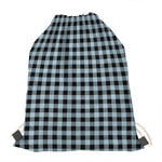 Steel Blue And Black Buffalo Check Print Drawstring Bag