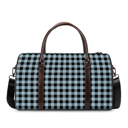 Steel Blue And Black Buffalo Check Print Duffle Bag