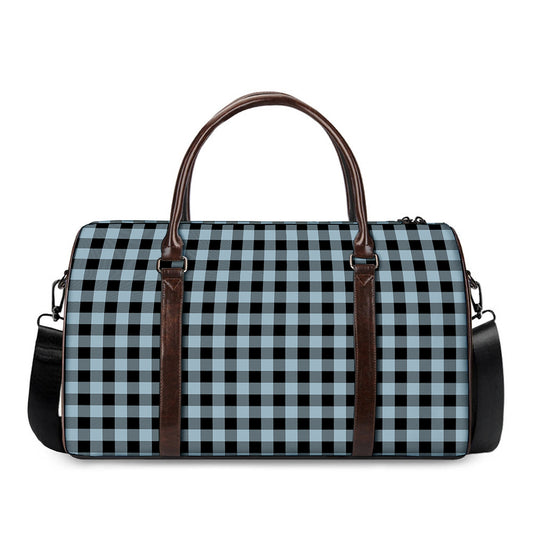 Steel Blue And Black Buffalo Check Print Duffle Bag