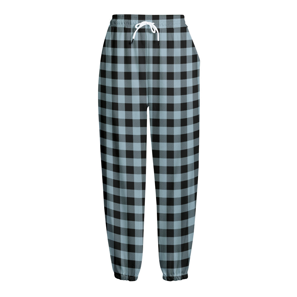 Steel Blue And Black Buffalo Check Print Fleece Lined Knit Pants