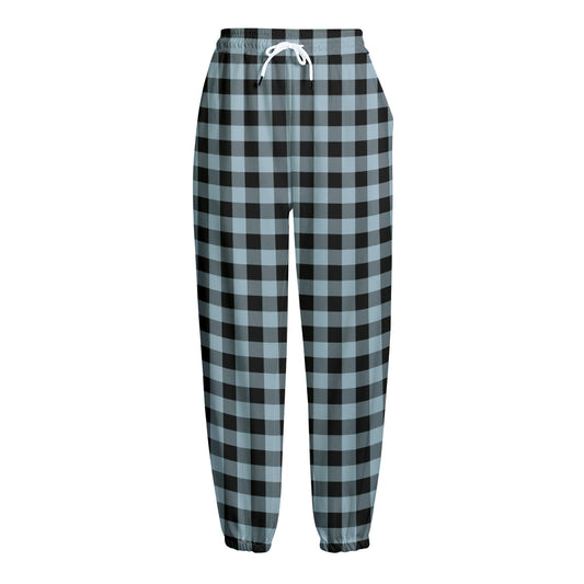Steel Blue And Black Buffalo Check Print Fleece Lined Knit Pants