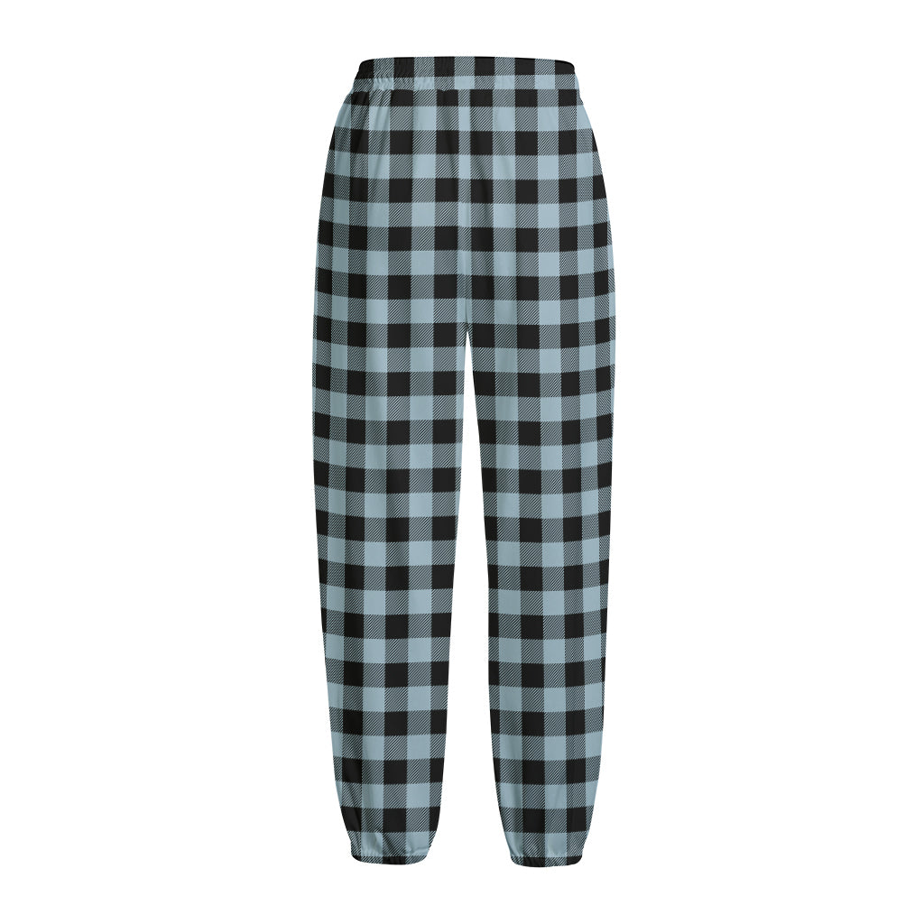 Steel Blue And Black Buffalo Check Print Fleece Lined Knit Pants