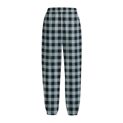 Steel Blue And Black Buffalo Check Print Fleece Lined Knit Pants