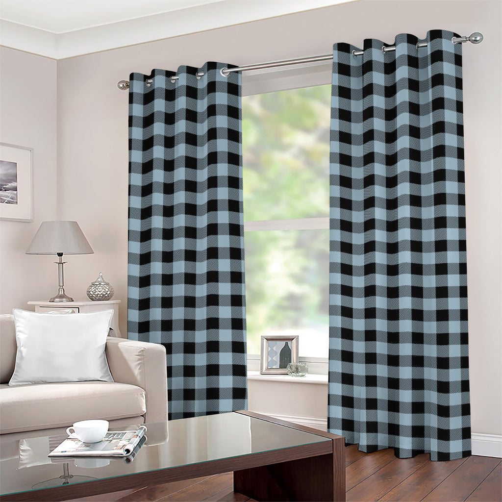 Steel Blue And Black Buffalo Check Print Grommet Curtains