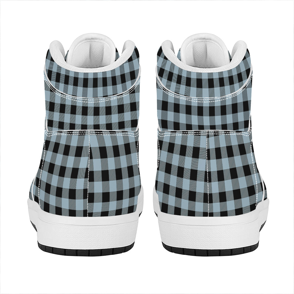 Steel Blue And Black Buffalo Check Print High Top Leather Sneakers