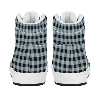 Steel Blue And Black Buffalo Check Print High Top Leather Sneakers