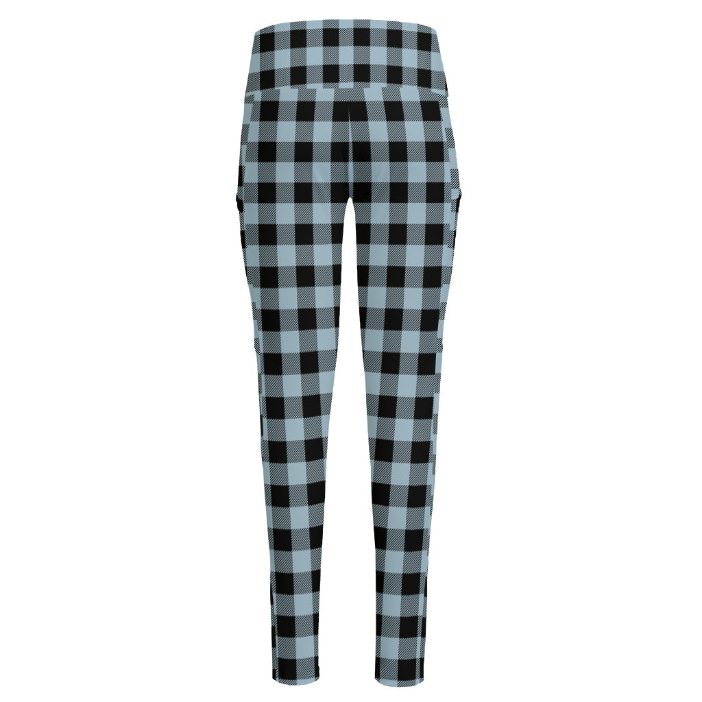 Steel Blue And Black Buffalo Check Print High-Waisted Pocket Leggings