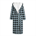 Steel Blue And Black Buffalo Check Print Hooded Bathrobe