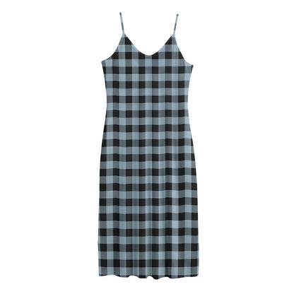 Steel Blue And Black Buffalo Check Print Jersey Midi Cami Dress