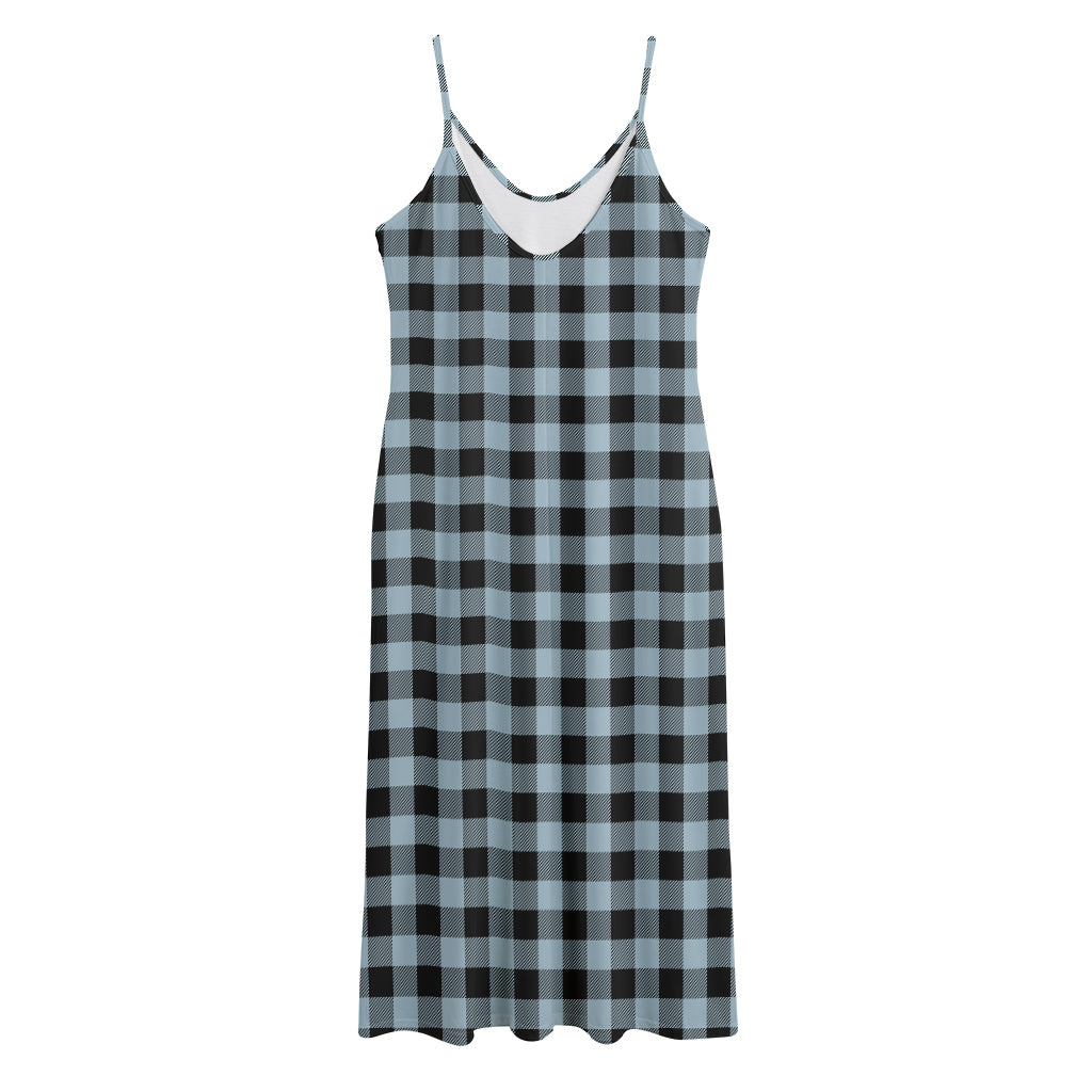 Steel Blue And Black Buffalo Check Print Jersey Midi Cami Dress