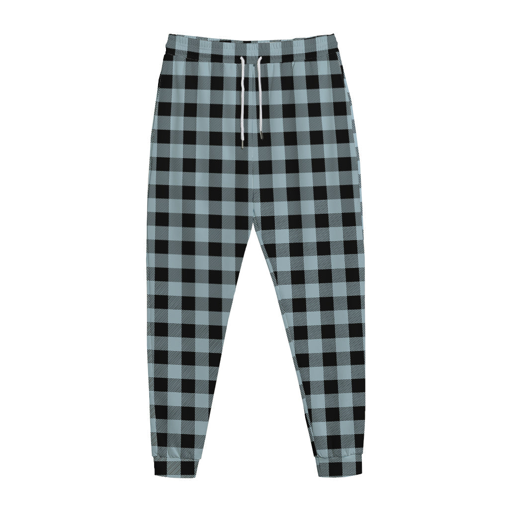 Steel Blue And Black Buffalo Check Print Jogger Pants